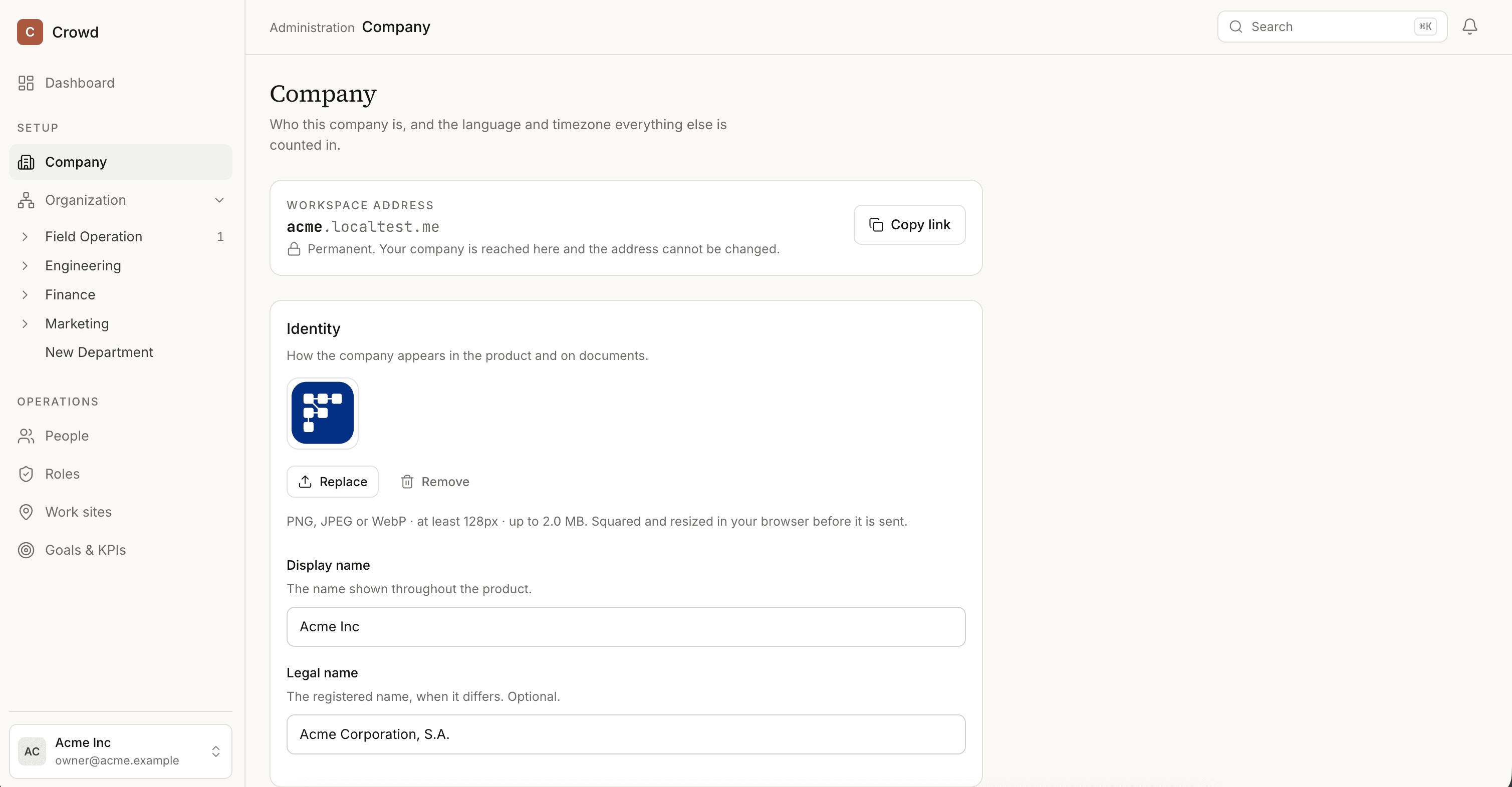 Company profile setup in Crowd Automation
